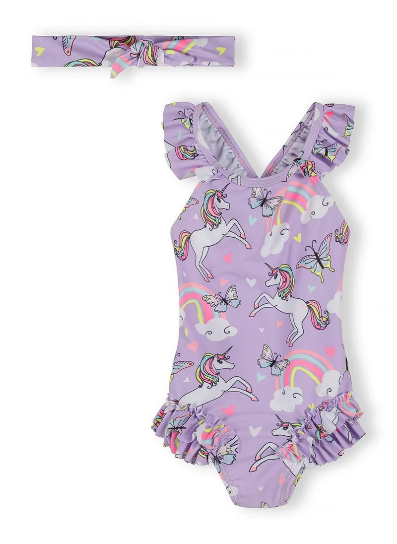 MINOTI Girls unicorn print lilac swimsuit with elastic straps